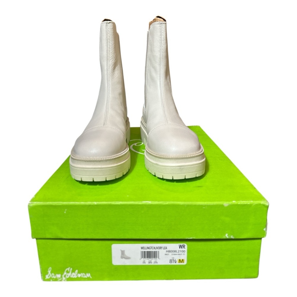 Sam Edelman Wellington Ivory Leather Lug-Sole Chelsea Boots 8.5W Water-Repellent - Picture 6 of 9